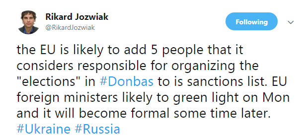 ЕС может ввести санкции против пятерых человек, ответственных за выборы в ОРДЛО